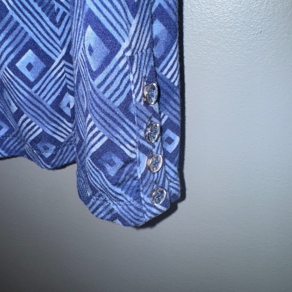 EUC J. McLaughlin Jana Long Sleeve Top in Blue Geometric Print Size Large - Picture 4 of 7